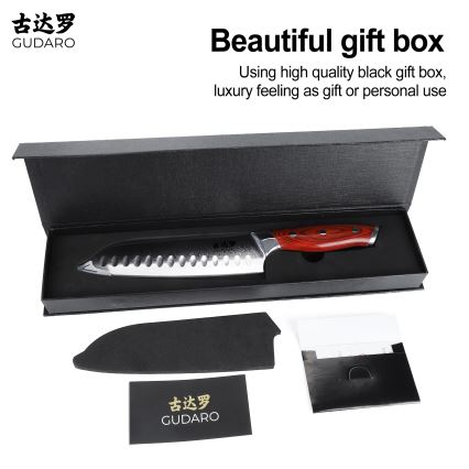 Gudaro - Couteau de cuisine Santoku damassé KENSHO 7, 67 couches d'acier, longueur 17,5 cm