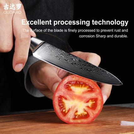 Gudaro - Couteau universel de cuisine KENSHO 5, en acier damassé à 67 couches, longueur 12,5 cm