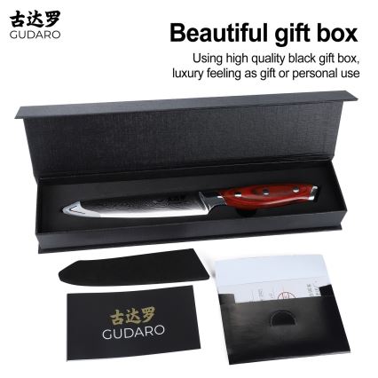 Gudaro - Couteau universel de cuisine KENSHO 5, en acier damassé à 67 couches, longueur 12,5 cm