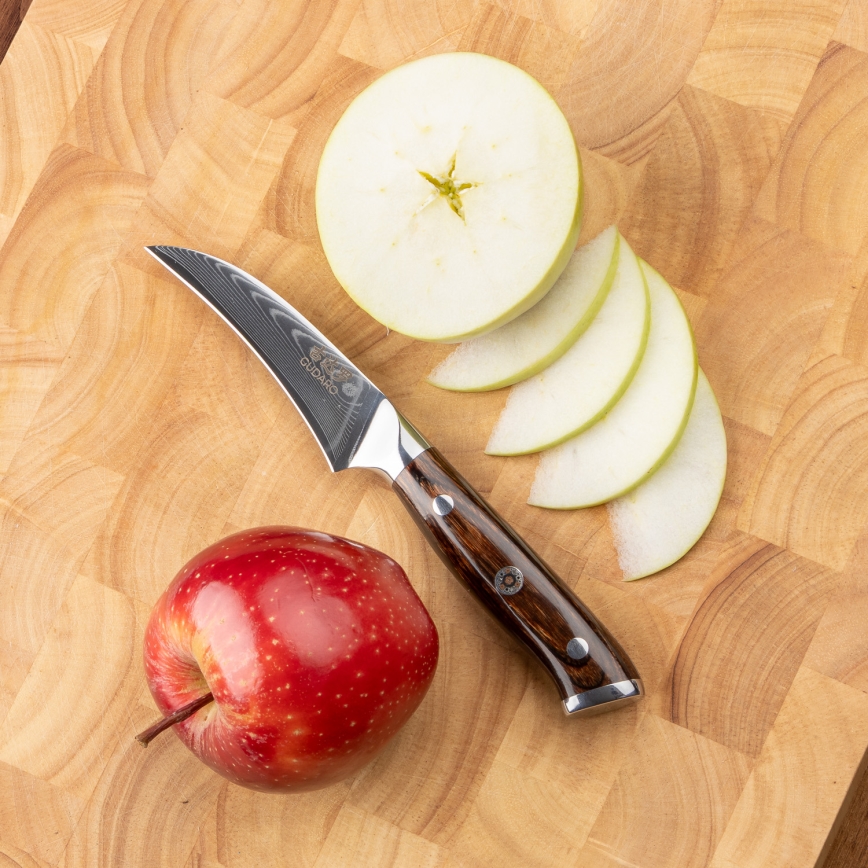 Gudaro - Ensemble de 2 couteaux de chef en acier damassé FENG 8, 67 couches d'acier, longueur 20 cm + 1 couteau à fruits en acier damassé FENG 3,5, 67 couches d'acier, longueur 9,5 cm offert