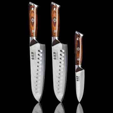 Gudaro - ENSEMBLE 2x couteau de cuisine Santoku en acier damassé FENG 7,5