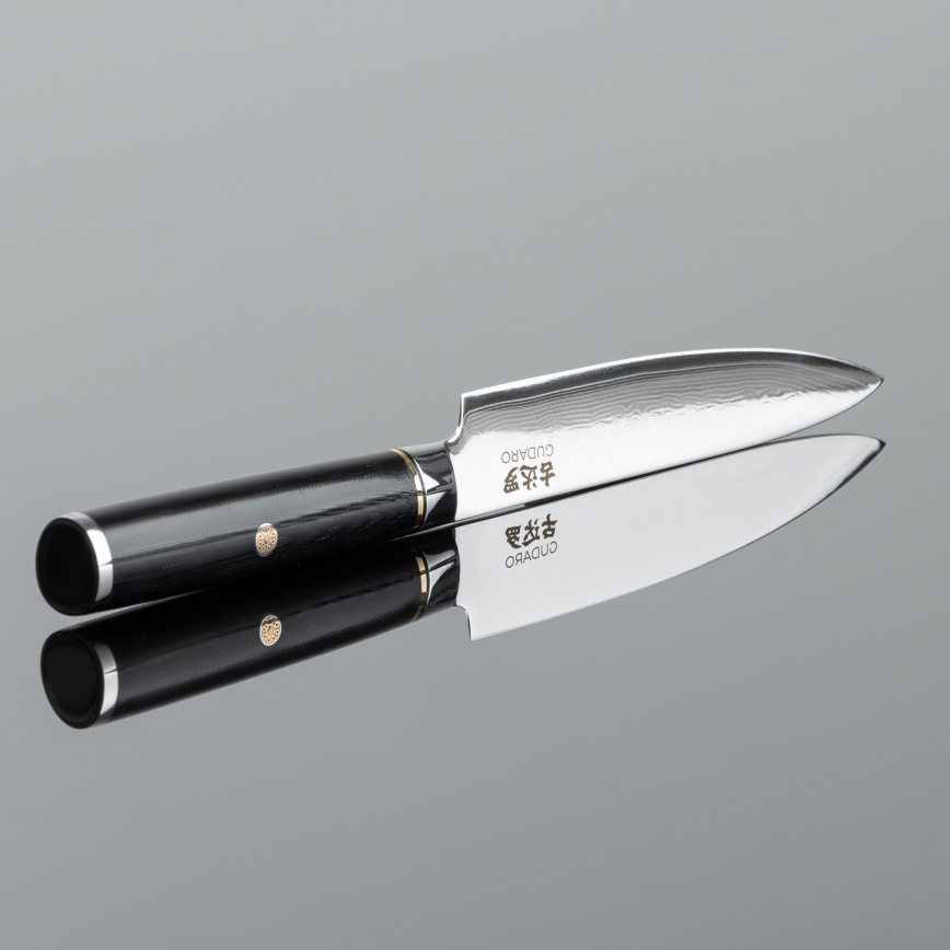Gudaro - Ensemble de 3 couteaux de cuisine en acier damassé AKIRO + support magnétique