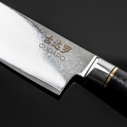 Gudaro - Ensemble de 3 couteaux de cuisine en acier damassé AKIRO + support magnétique