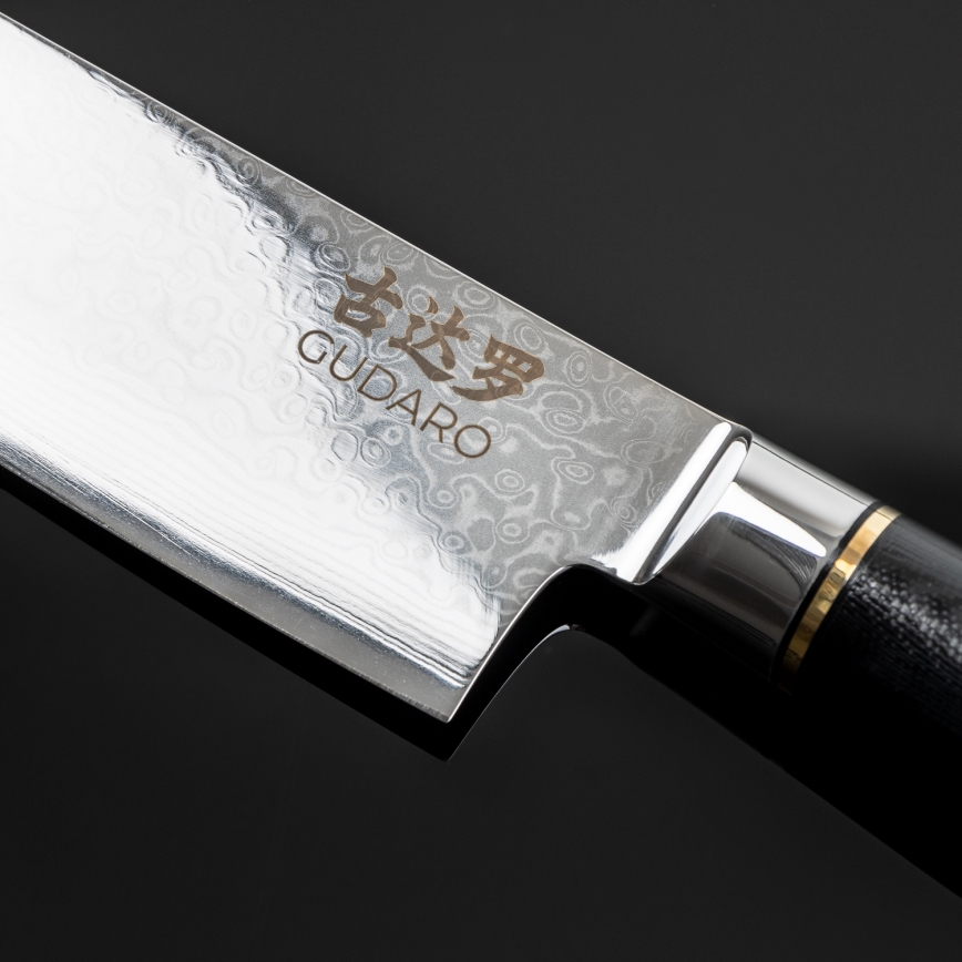 Gudaro - Ensemble de 3 couteaux de cuisine en acier damassé AKIRO + support magnétique