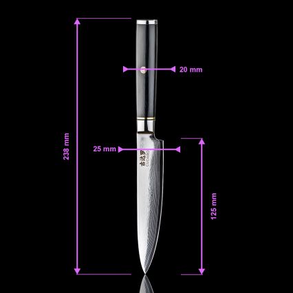 Gudaro - Ensemble de 3 couteaux de cuisine en acier damassé AKIRO + support magnétique