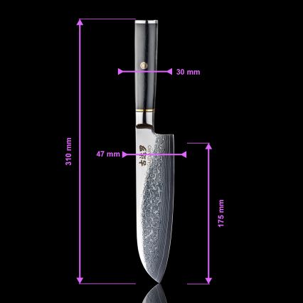 Gudaro - Ensemble de 3 couteaux de cuisine en acier damassé AKIRO + support magnétique