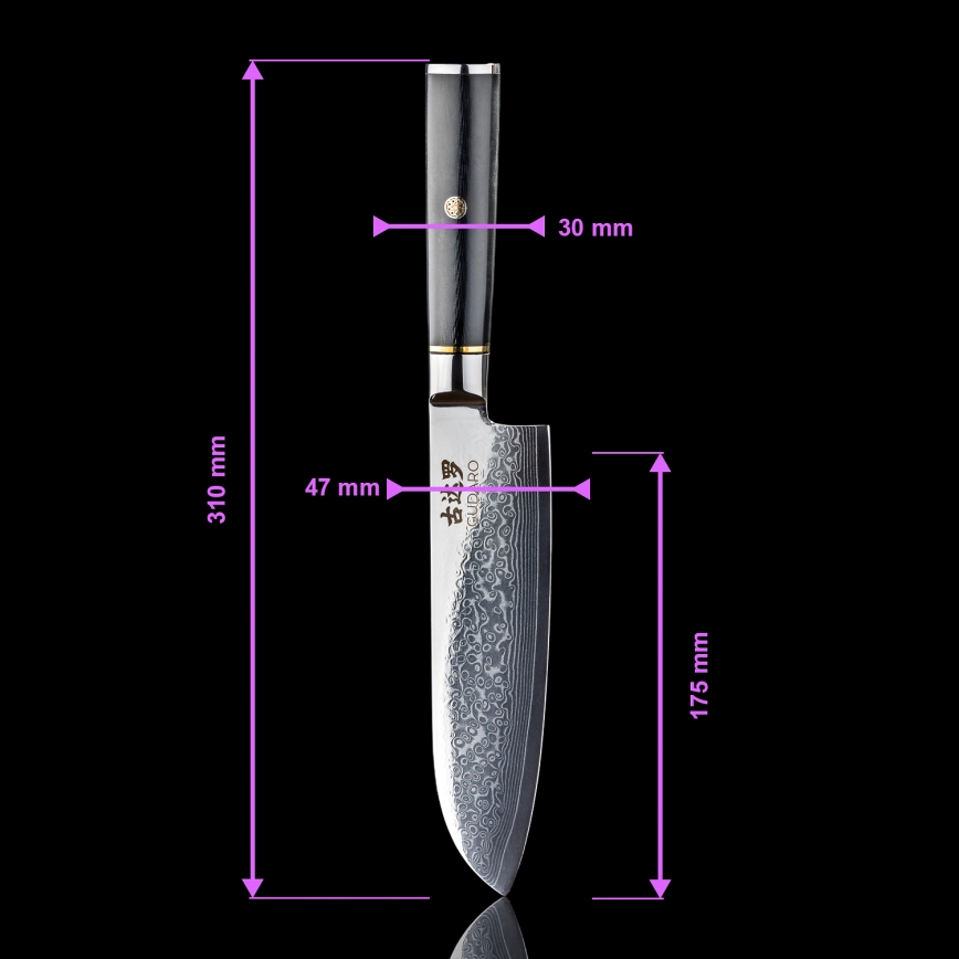 Gudaro - Ensemble de 3 couteaux de cuisine en acier damassé AKIRO + support magnétique
