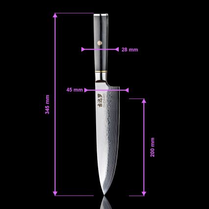 Gudaro - Ensemble de 3 couteaux de cuisine en acier damassé AKIRO + support magnétique