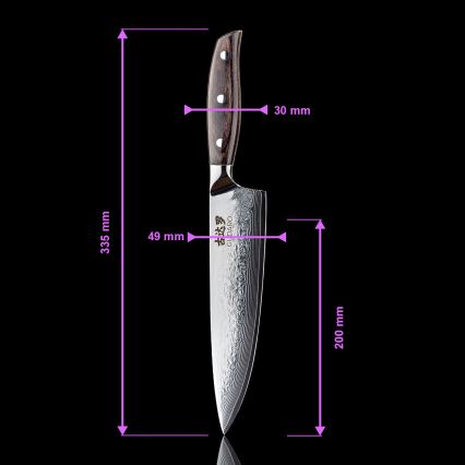 Gudaro - Ensemble de 5 couteaux de cuisine damassés SHIRO + support magnétique