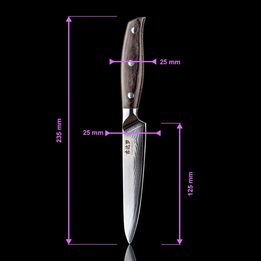 Gudaro - Ensemble de 5 couteaux de cuisine damassés SHIRO + support magnétique