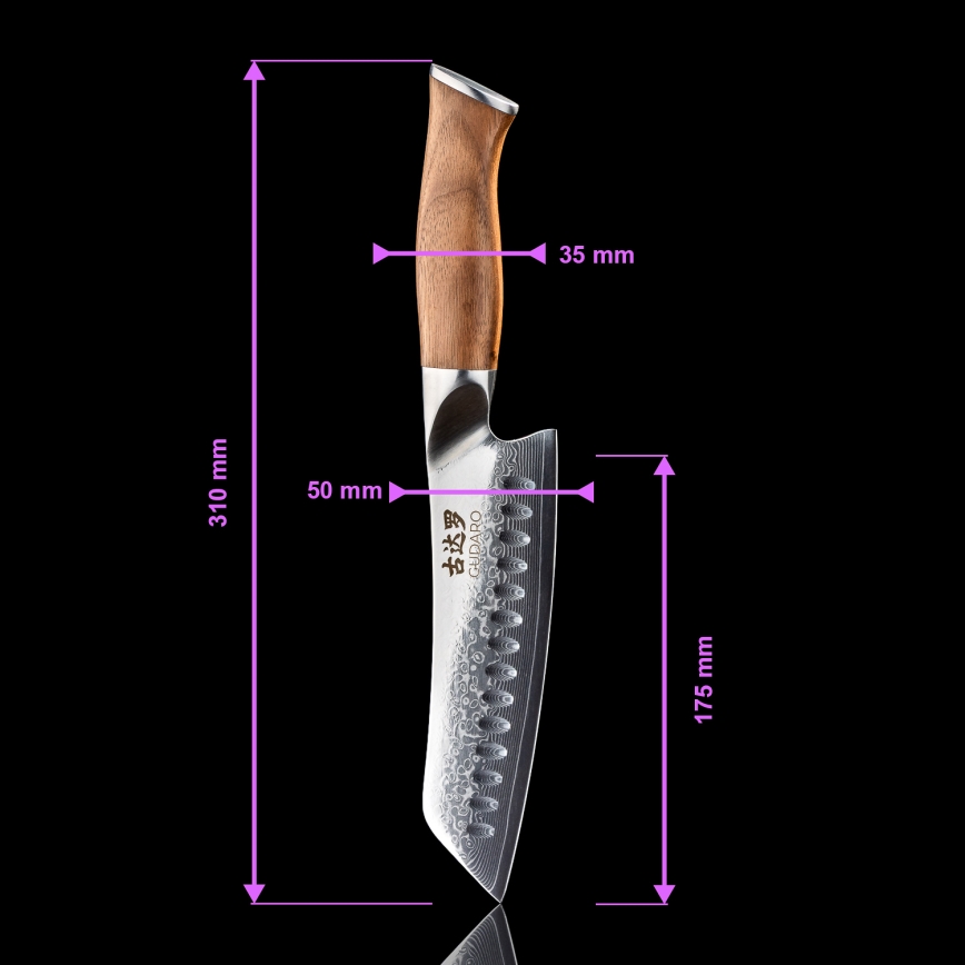 Gudaro - Ensemble de 5 couteaux de cuisine en acier damassé TAKUMI + support magnétique