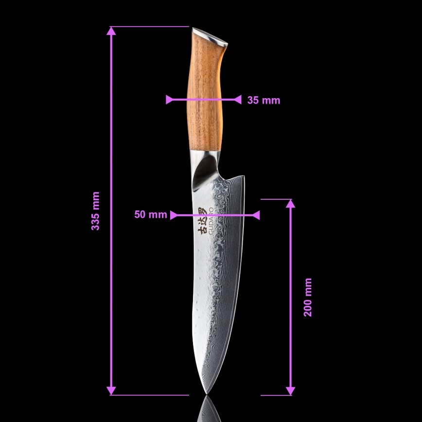 Gudaro - Ensemble de 5 couteaux de cuisine en acier damassé TAKUMI + support magnétique