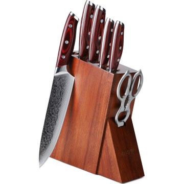 Gudaro - Ensemble de 7 couteaux de cuisine KENSHO avec bloc en acacia