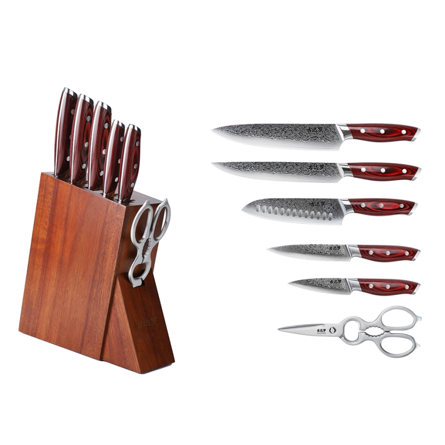 Gudaro - Ensemble KENSHO de 7 couteaux de cuisine avec bloc en acacia