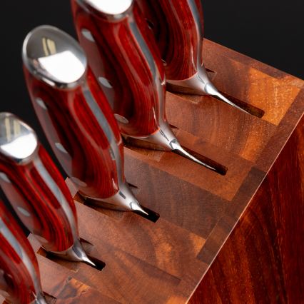 Gudaro - Ensemble KENSHO de 7 couteaux de cuisine avec bloc en acacia