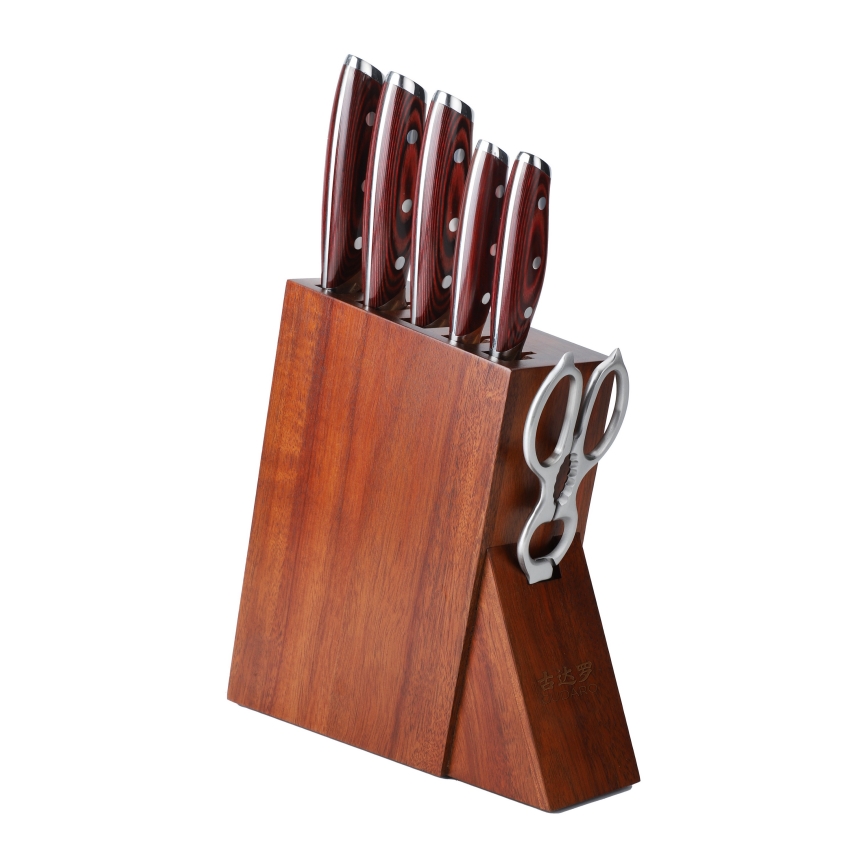 Gudaro - Ensemble KENSHO de 7 couteaux de cuisine avec bloc en acacia
