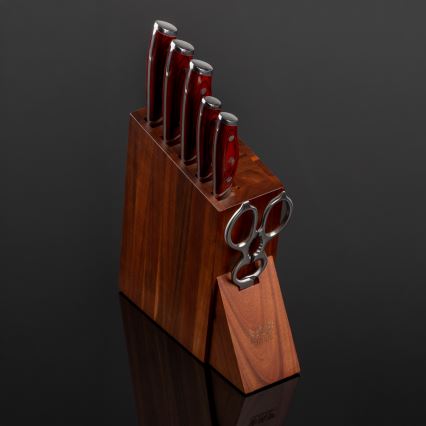 Gudaro - Ensemble KENSHO de 7 couteaux de cuisine avec bloc en acacia