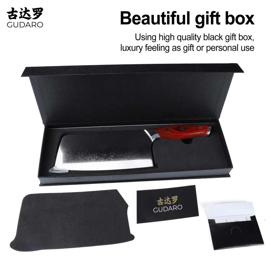 Gudaro - Hachoir de cuisine KENSHO en acier damassé 6,5, 67 couches, longueur 16,2 cm