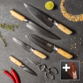 Gudaro - Lot de 5 couteaux de cuisine damassés HIKARI + support pour couteaux et ciseaux à volaille