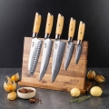 Gudaro - Lot de 5 couteaux de cuisine en acier damassé HIKARI + support magnétique pour couteaux
