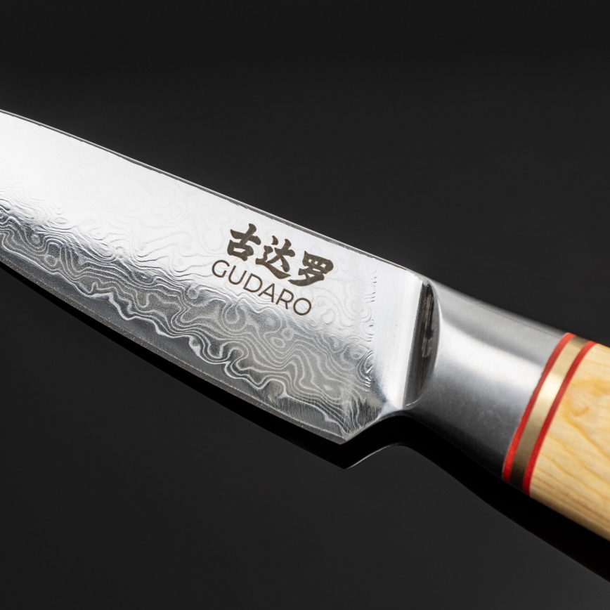 Gudaro - Lot de 5 couteaux de cuisine en acier damassé HIKARI + support magnétique pour couteaux