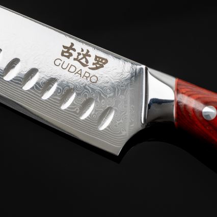 Gudaro - Lot de 5 couteaux de cuisine en acier damassé KENSHO + support magnétique