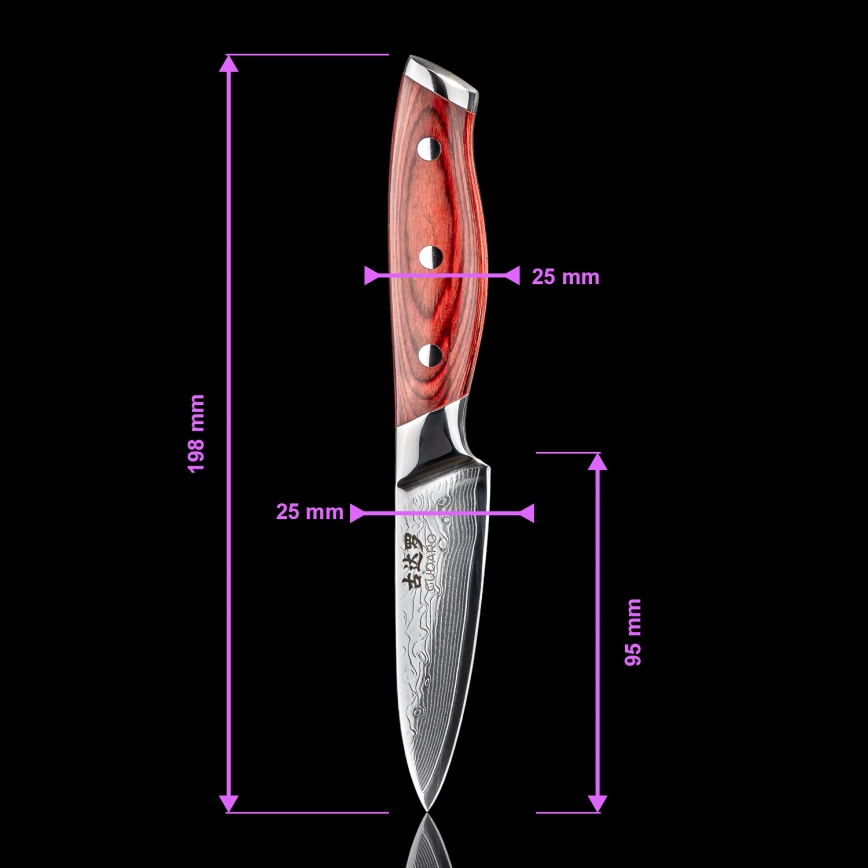 Gudaro - Lot de 5 couteaux de cuisine en acier damassé KENSHO + support magnétique
