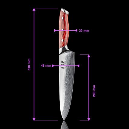 Gudaro - Lot de 5 couteaux de cuisine en acier damassé KENSHO + support magnétique