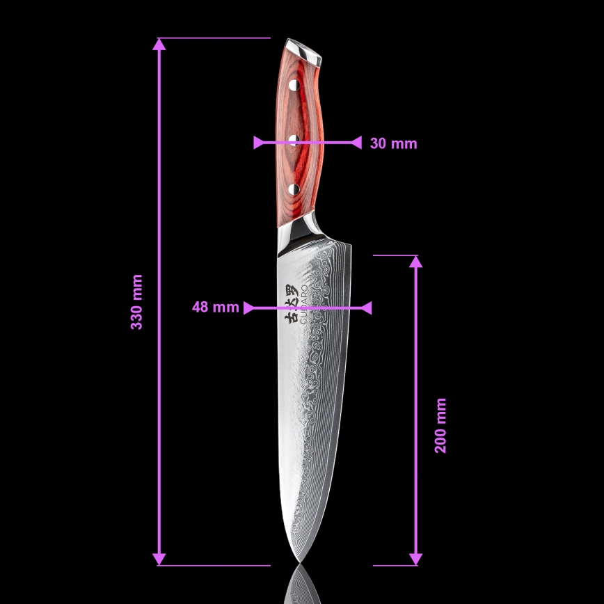 Gudaro - Lot de 5 couteaux de cuisine en acier damassé KENSHO + support magnétique