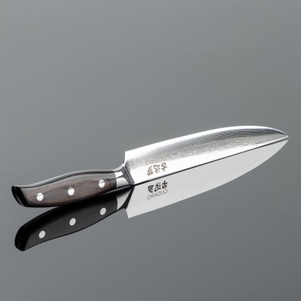 Gudaro - Ensemble de 5 couteaux de cuisine en acier damassé SHIRO + support pour couteaux et ciseaux à volaille