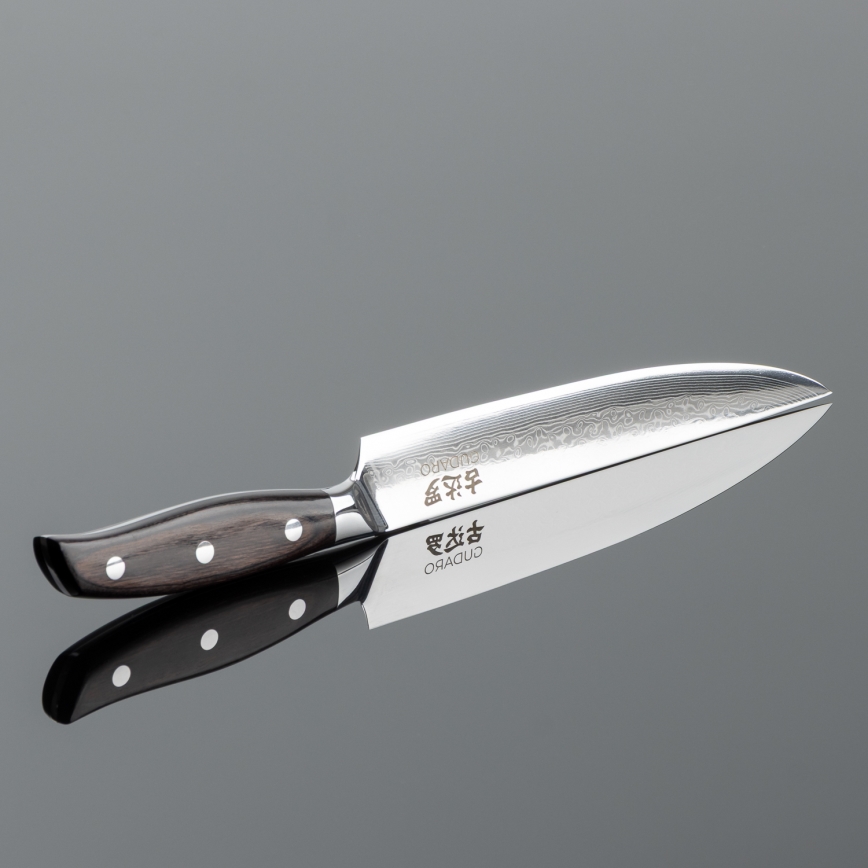 Gudaro - Ensemble de 5 couteaux de cuisine en acier damassé SHIRO + support pour couteaux et ciseaux à volaille