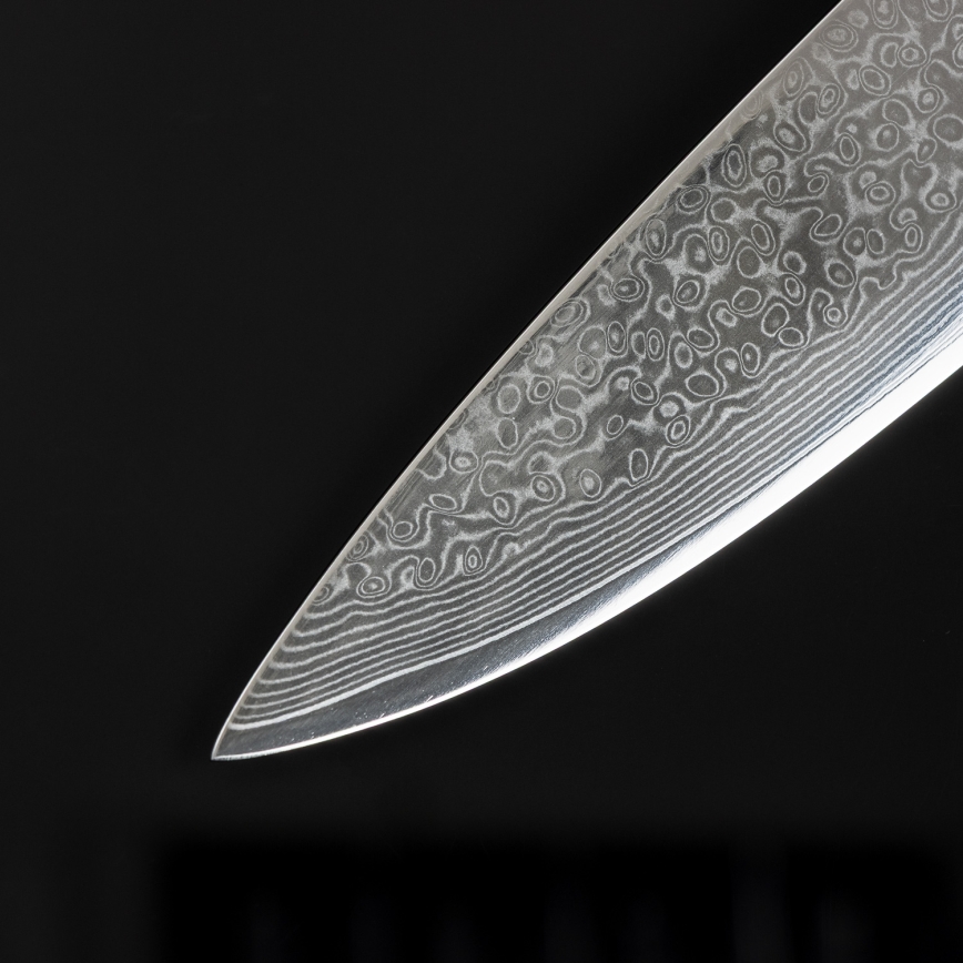 Gudaro - Ensemble de 5 couteaux de cuisine en acier damassé SHIRO + support pour couteaux et ciseaux à volaille