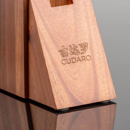 Gudaro - Ensemble de 5 couteaux de cuisine en acier damassé SHIRO + support pour couteaux et ciseaux à volaille