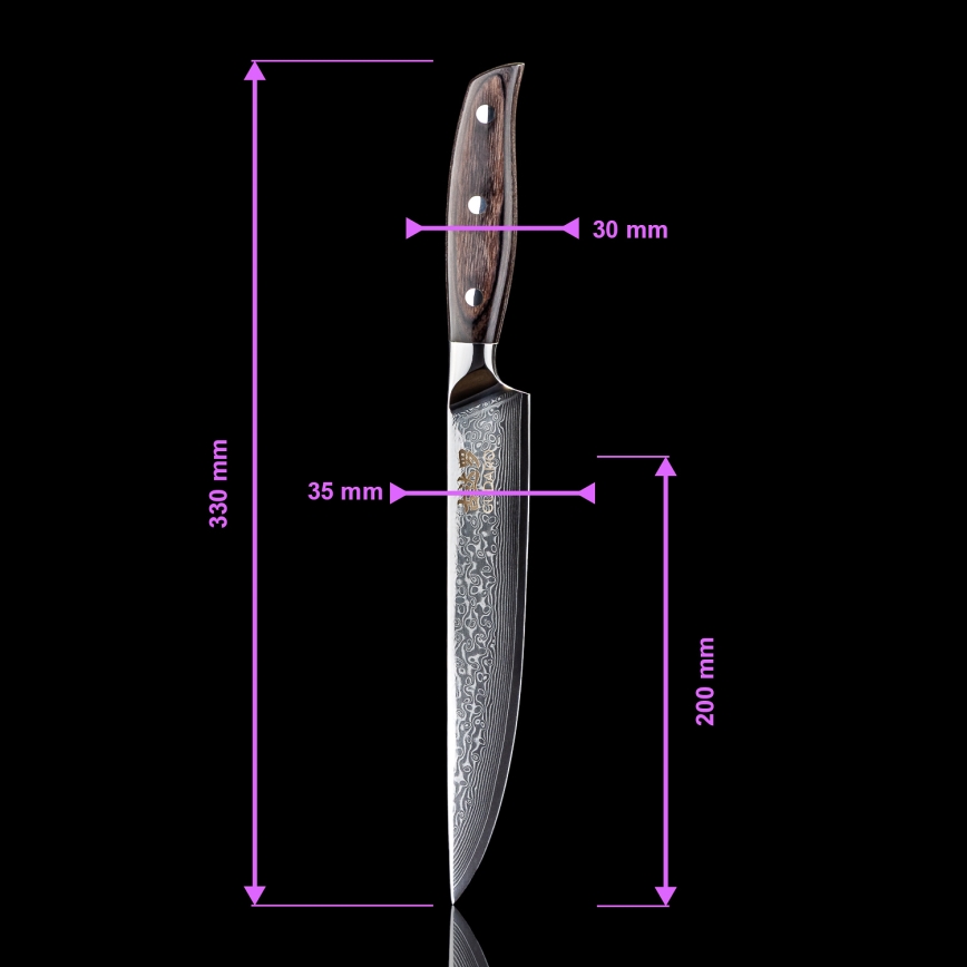 Gudaro - Ensemble de 5 couteaux de cuisine en acier damassé SHIRO + support pour couteaux et ciseaux à volaille