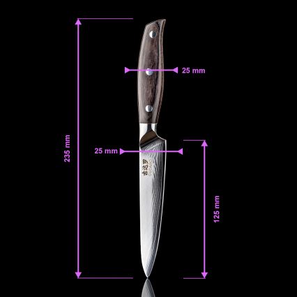 Gudaro - Ensemble de 5 couteaux de cuisine en acier damassé SHIRO + support pour couteaux et ciseaux à volaille