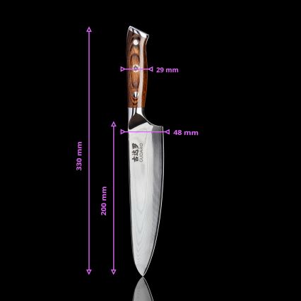 Gudaro - ENSEMBLE : 1x couteau de chef damassé FENG 8, en 67 couches d'acier, longueur 20 cm + 1x couteau de cuisine Santoku damassé FENG 7,5, en 67 couches d'acier, longueur 18 cm + 1x couteau d'office pour fruits damassé FENG 3,5, en 67 couches 