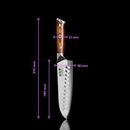 Gudaro - ENSEMBLE : 1x couteau de chef damassé FENG 8, en 67 couches d'acier, longueur 20 cm + 1x couteau de cuisine Santoku damassé FENG 7,5, en 67 couches d'acier, longueur 18 cm + 1x couteau d'office pour fruits damassé FENG 3,5, en 67 couches 
