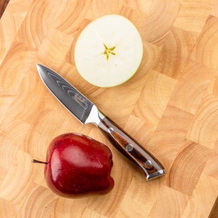 Gudaro - ENSEMBLE 1x couteau de chef en acier damassé FENG 8, 67 couches d'acier, longueur 20 cm + 1x couteau de cuisine Santoku en acier damassé FENG 7,5, 67 couches d'acier, longueur 18 cm + 1x OFFERT couteau de cuisine en acier damassé FENG 3,5