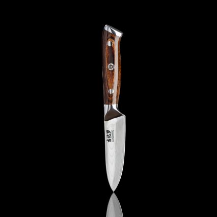 Gudaro - ENSEMBLE 1x couteau de chef en acier damassé FENG 8, 67 couches d'acier, longueur 20 cm + 1x couteau de cuisine Santoku en acier damassé FENG 7,5, 67 couches d'acier, longueur 18 cm + 1x OFFERT couteau de cuisine en acier damassé FENG 3,5