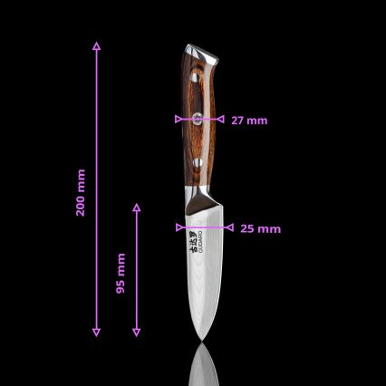 Gudaro - ENSEMBLE 1x couteau de chef en acier damassé FENG 8, 67 couches d'acier, longueur 20 cm + 1x couteau de cuisine Santoku en acier damassé FENG 7,5, 67 couches d'acier, longueur 18 cm + 1x OFFERT couteau de cuisine en acier damassé FENG 3,5