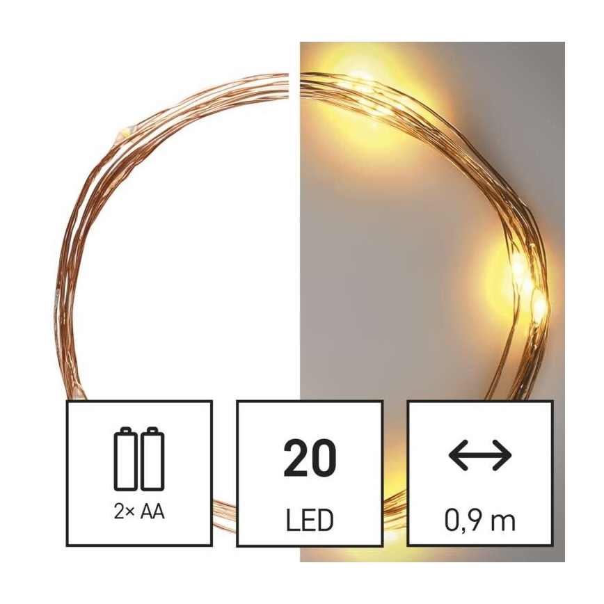 Guirlande 20 LED, 2,4 m, blanc chaud
