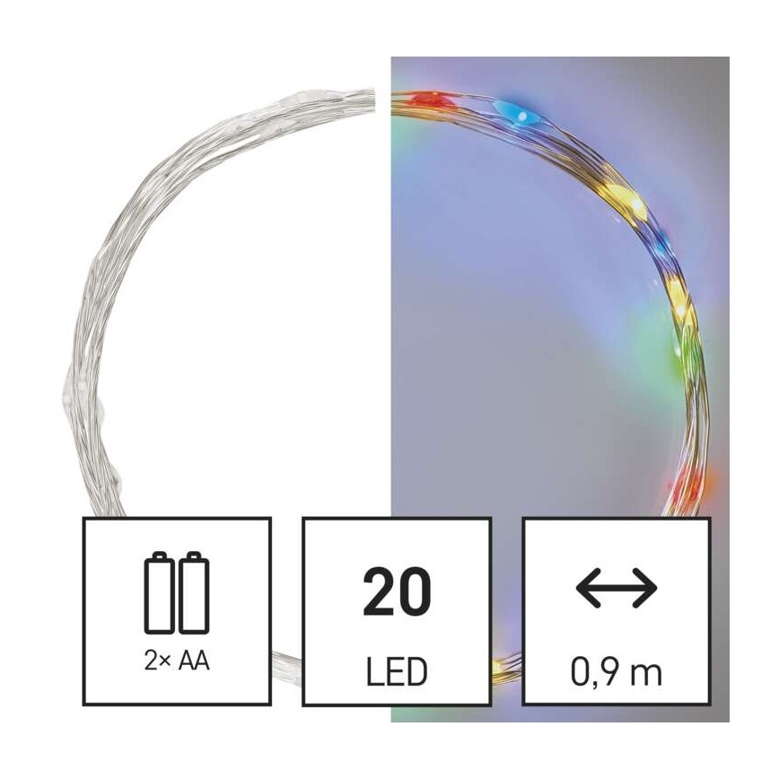 Guirlande de Noël 20xLED/2xAA 2,4m multicolore