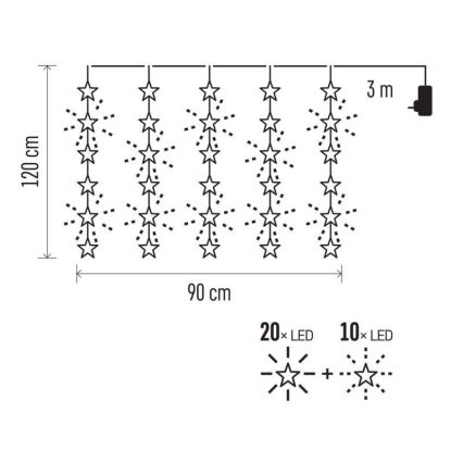 Guirlande de noël d'extérieur 30xLED/3,9m IP44 étoiles
