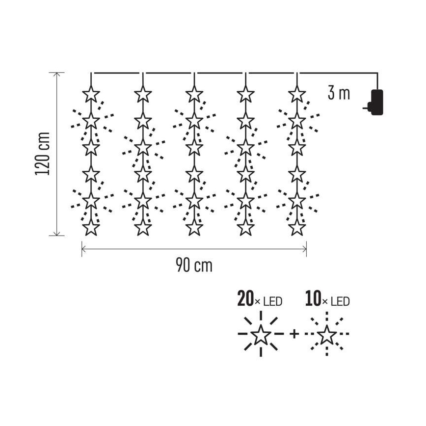 Guirlande de noël d'extérieur 30xLED/3,9m IP44 étoiles