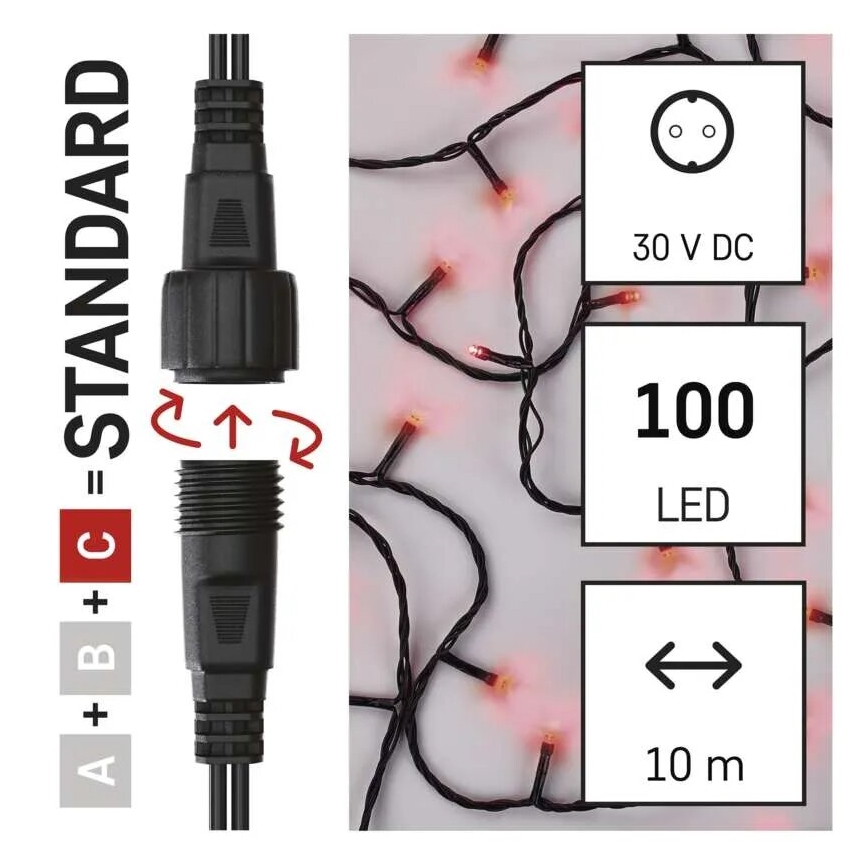 Guirlande de Noël extérieure 100xLED/10m IP44 rouge