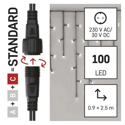 Guirlande de Noël extérieure 100xLED/2,5x0,9m IP44 blanc froid