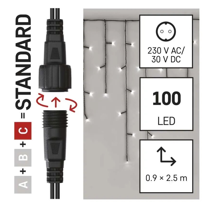Guirlande de Noël extérieure 100xLED/2,5x0,9m IP44 blanc froid