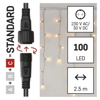 Guirlande de Noël extérieure 100xLED/2,5x0,9m IP44 rouge/vintage