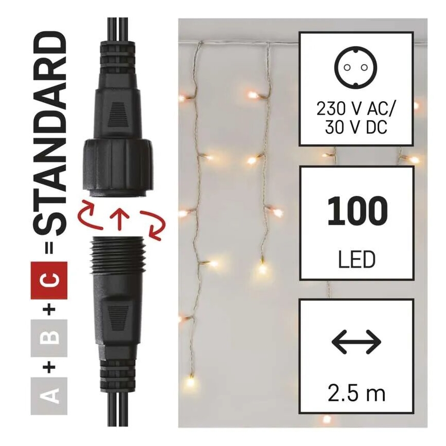 Guirlande de Noël extérieure 100xLED/2,5x0,9m IP44 rouge/vintage