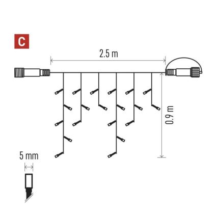 Guirlande de Noël extérieure 100xLED/2,5x0,9m IP44 rouge/vintage